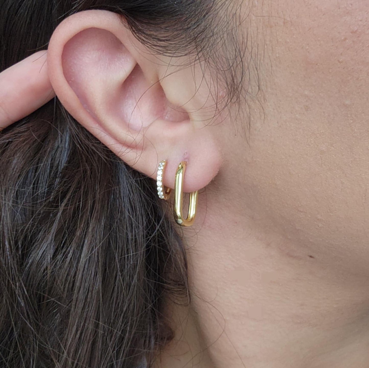 Golden Edge Rectangular Hoops