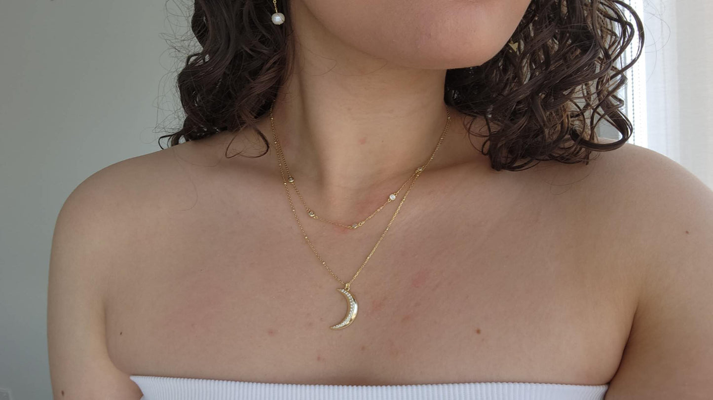 Gold Double-Chain Moon Necklace