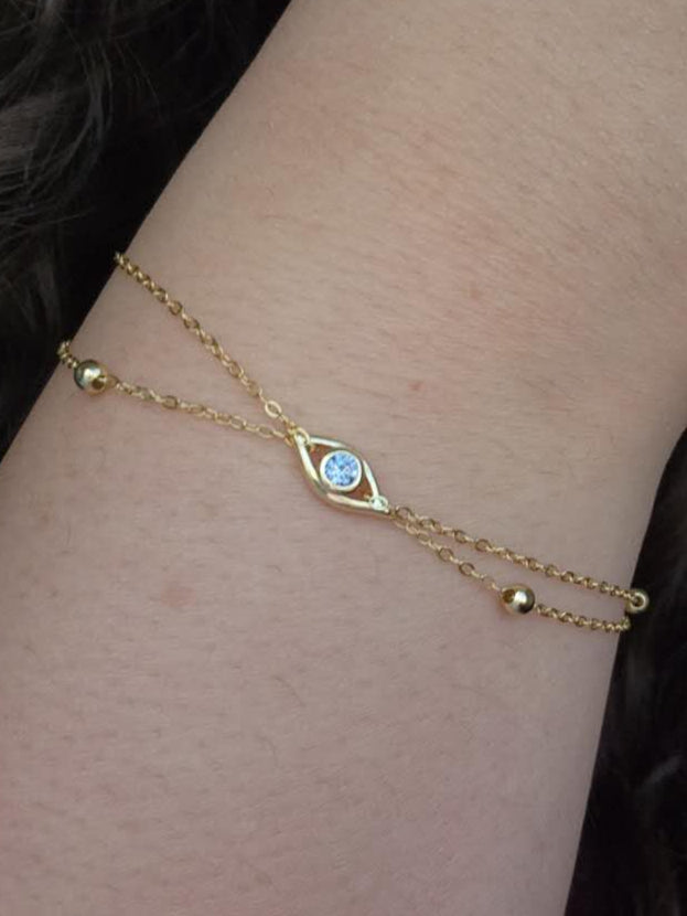 Evil Eye Double Chain Bracelet - Gold