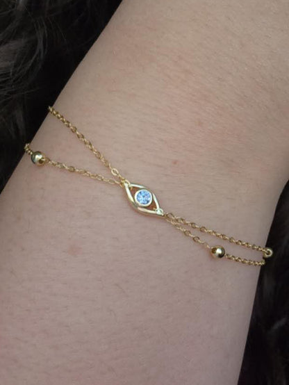 Evil Eye Double Chain Bracelet - Gold