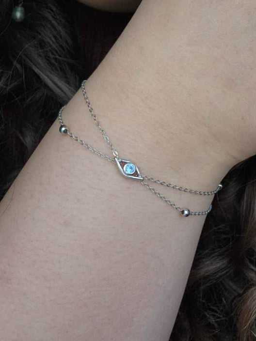 Evil Eye Double Chain Bracelet - Silver