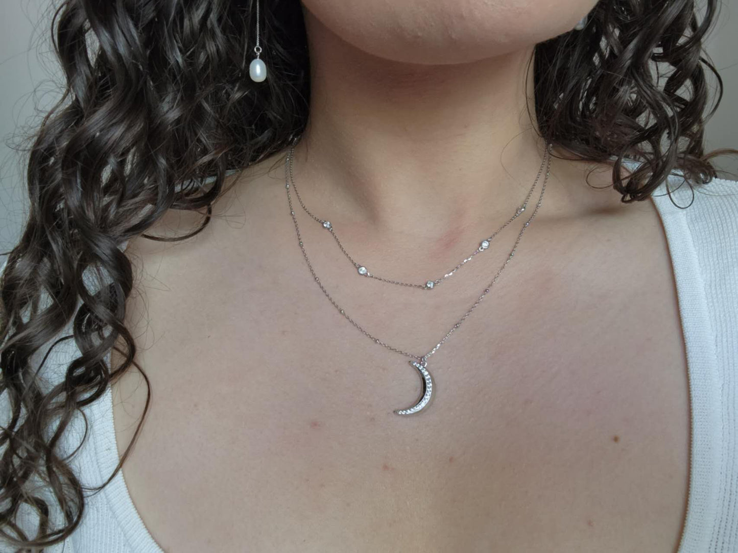 Silver Double-Chain Crescent Necklace