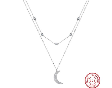 Silver Double-Chain Crescent Necklace