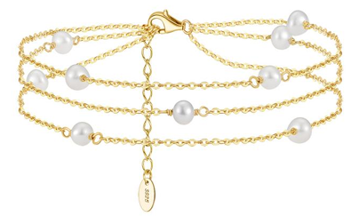 Gold Freshwater Pearl Triple Chain Bracelet/ Anklet