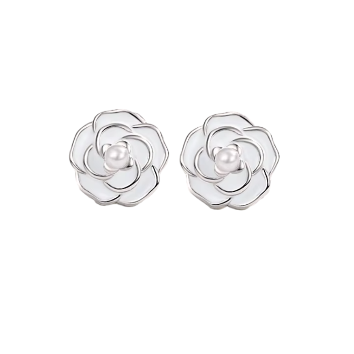 Silver Flower Pearl Earrings
