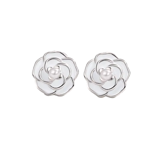 Silver Flower Pearl Earrings