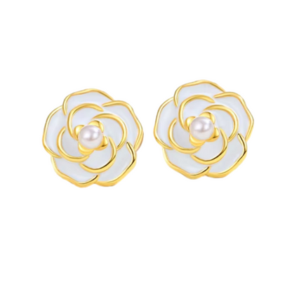 Gold Flower Pearl Earrings