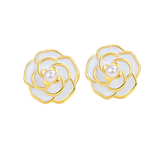 Gold Flower Pearl Earrings