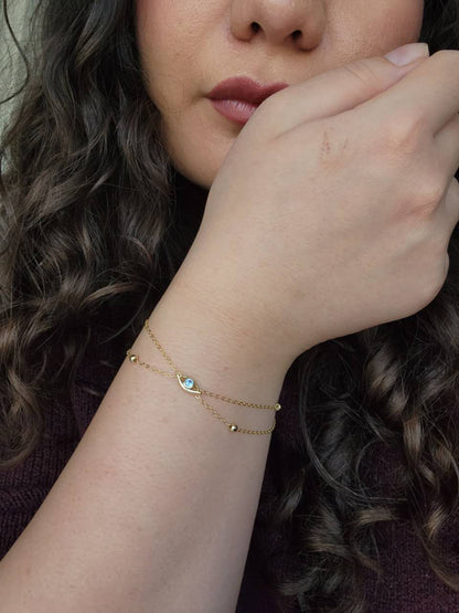 Evil Eye Double Chain Bracelet - Gold