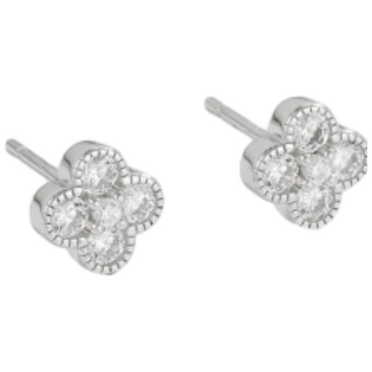 Lucky Clover Stud Earrings – Silver